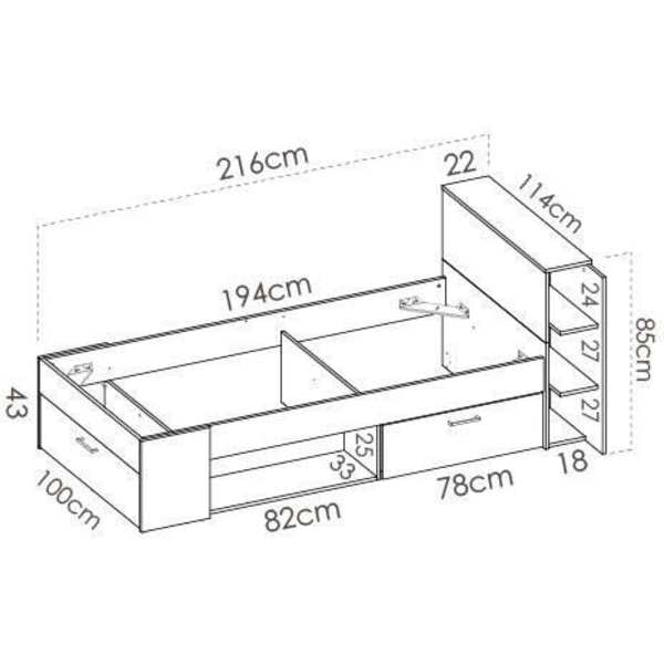 SAX Multipel opbevaring børneseng - Eg og hvid indretning - 90 x 190 cm Ek/Vit