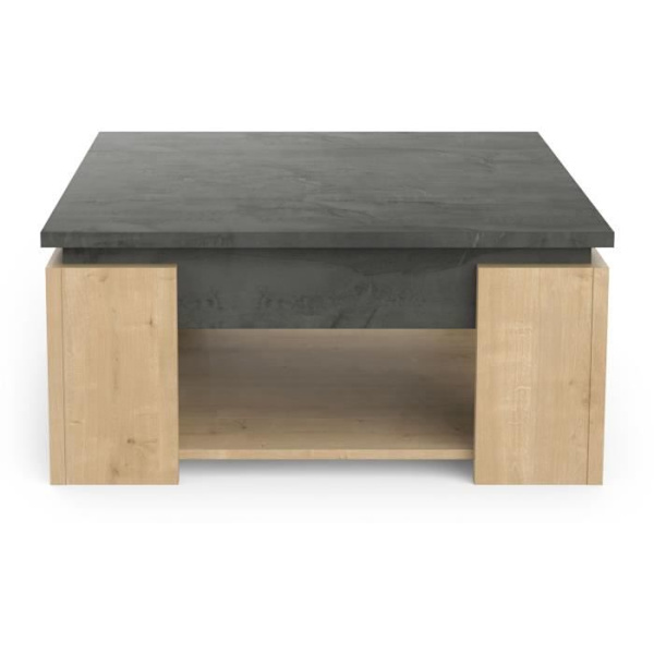 AUSTIN firkantet sofabord - Hamilton og Sidewalk eg indretning - L 80 x D 80 x H 37,2 cm - DEMEYERE Mattsvart och ljust trä