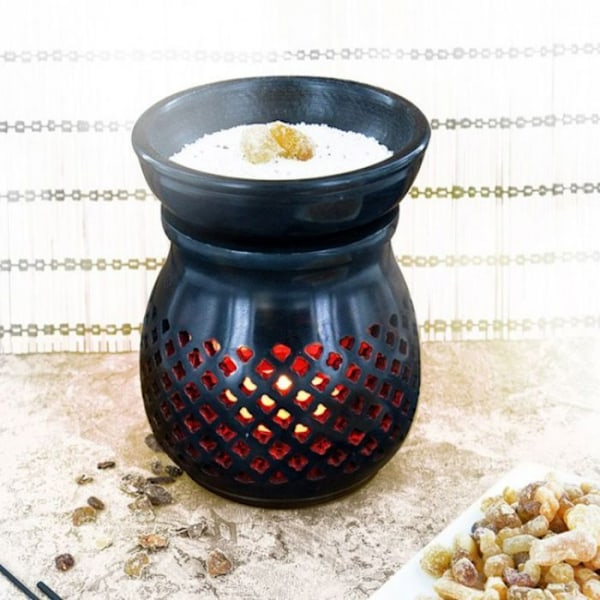 Sort sten røgelsesholder diffuser + tibetansk røgelse pulver Svart