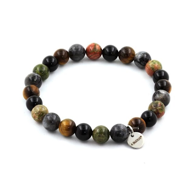 Sten og mineraler. Labradorite + Tiger Eye + Unakite + Black Agate Beads Armbånd 8 Lavet i Frankrig. Labradorit, Tigeröga, Unakit, Svart
