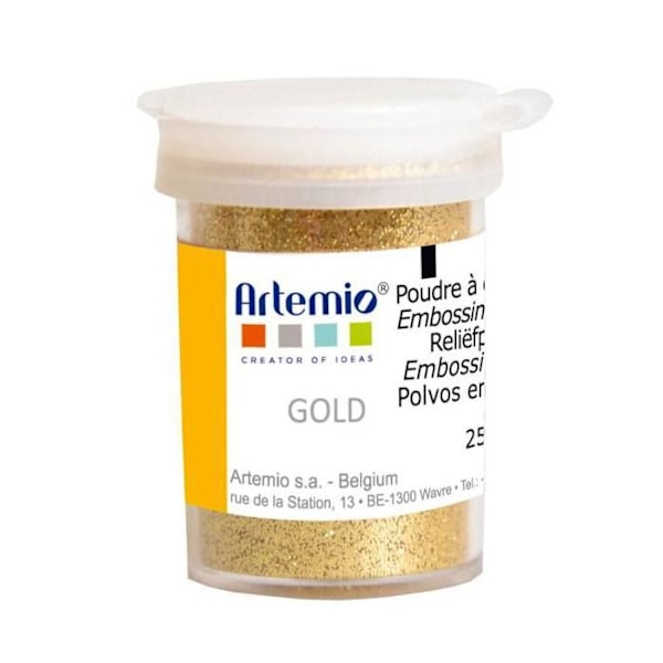 Embossing Powder - ARTEMIO - Guld - Meget fin tekstur - Anvendelse til scrapbooking - Gylden farve gyllene