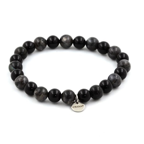 Kivet ja Mineraalit. Labradorite Beads Rannekoru + musta akaatti 8 mm. Tehty Ranskassa. Labradorit, Svart agat