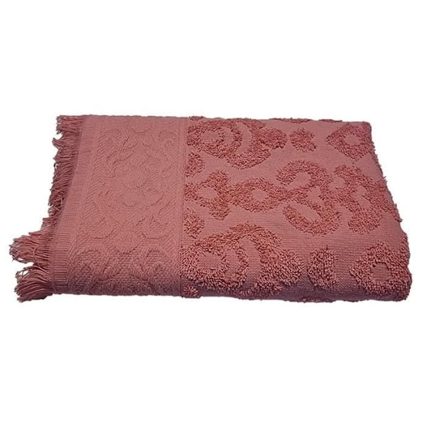 Jacquard håndklæde med frynser 30 x 50 cm - Pink