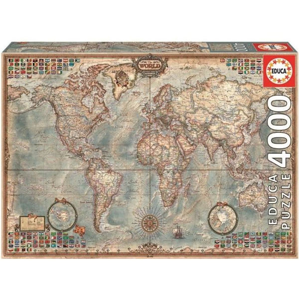 EDUCA World Map Puzzle 4000 bitar - Vuxensamling - Blandat - Från 12 år Flerfärgad