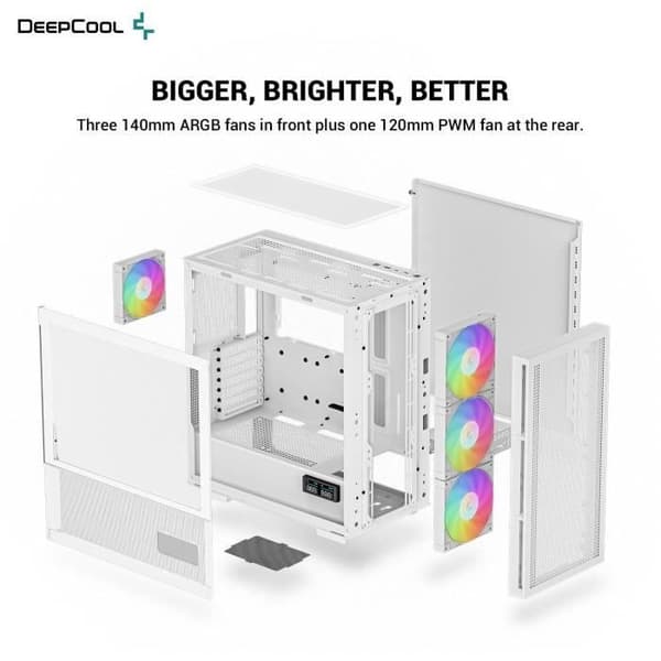 PC-kabinet uden strømforsyning - DEEPCOOL CH560 DIGITAL (Hvid) - Mellemtårn - E-ATX-format