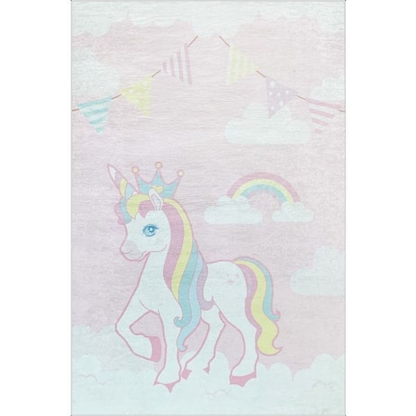 Barnmatta - Enhörning - 80x150cm - Halkfri - Maskintvättbar - Mjuk polyester Rosa