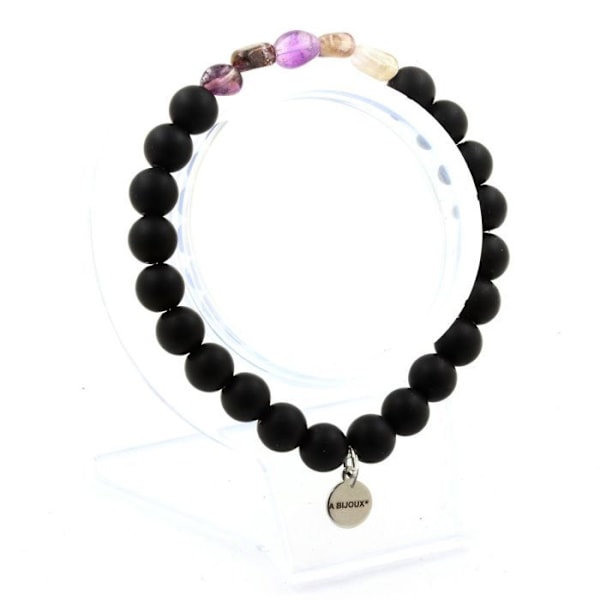 Sten og mineraler. Auralite armbånd fra Canada + 8 mm mat sorte Onyx perler. Fremstillet i Frankrig. Svart, lila
