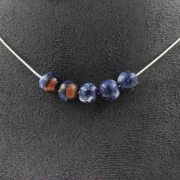 Halsband - A Bijoux - Blå jaspis 8mm - Kedja i rostfritt stål - Justerbar längd Blå