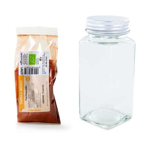 Kryddflaska - Multfärgad - Malen paprika 40 g - Hållbar glas - Aluminiumlock - Samtida design