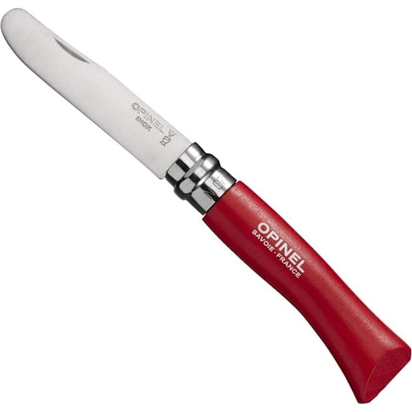 Fickkniv - Opinel - Min Första Opinel N°7 - Blad i rostfritt stål 8 cm - Handtag i bokträ 10 cm - Barnsäkerhet Röd