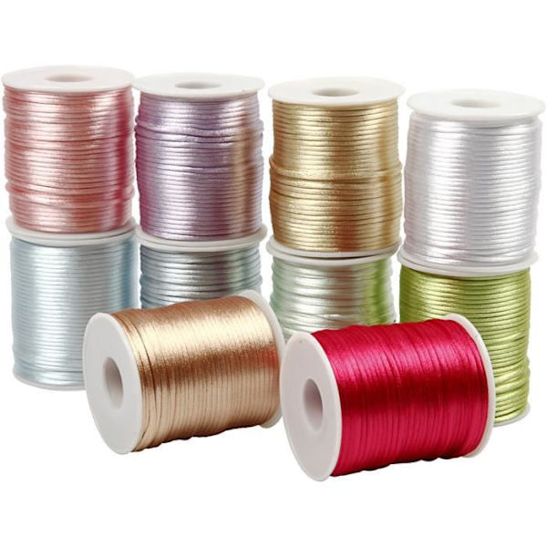 Satin viscose snor - Ikke specificeret - Ref 51550 - Multifarvet - 10 ruller af 50m - Skinnende Flerfärgad