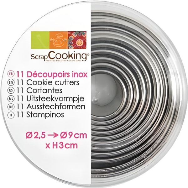 ScrapCooking - Box med 11 runda kakformar i rostfritt stål