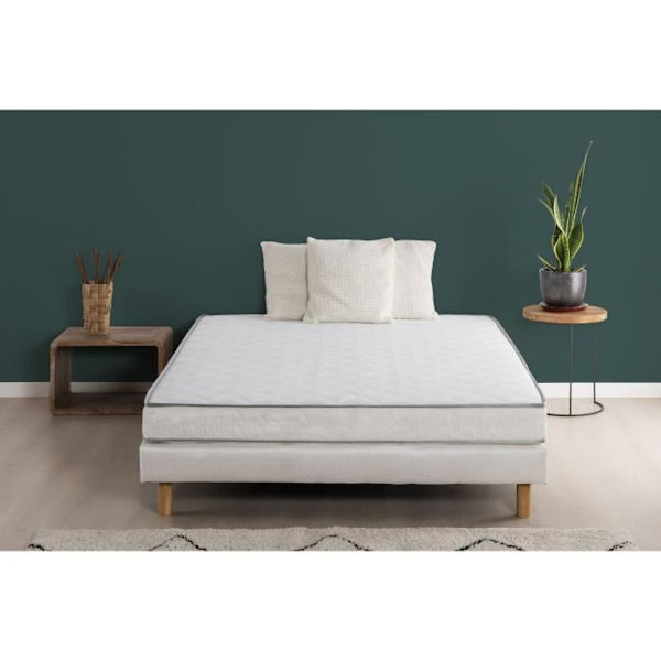 Madrass + resårsats 140 x 190cm - Memory foam - DEKO DREAM Koysi Vita och gråa flätor