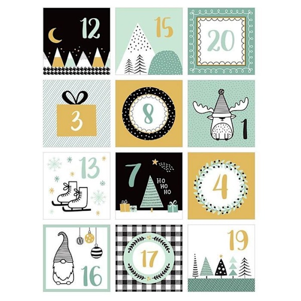 24 neliösuunnittelun joulukalenteritarraa - Imagine Christmas Flerfärgad