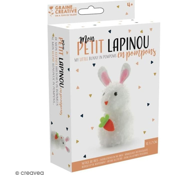 Kit Pompons - Lapinou - 13 stk - Hvid - Lav en flot kanin i pomponer nemt