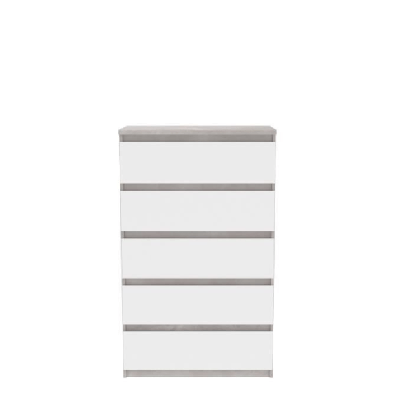 CHELSEA byrå 5 lådor - L 77,2 x D 42,2 x H 128,1 - KILOX lättbetong och matt vit optisk dekor
