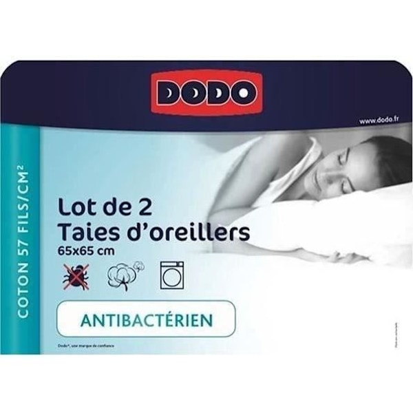 Sæt med 2 DODO firkantede pudebetræk - 65x65 cm - Hvide Vit
