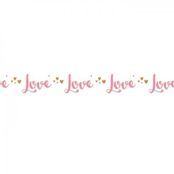 Maskeringstejp 1 cm med ornament av lagrar, hjärtan och omnämnandet 'Love' i rosa