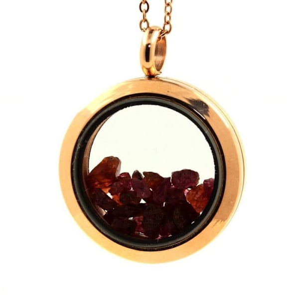 Stenar och mineraler. Rå rubin halsband. Medaljong modell 30 mm. Färg roséguld. Rose guld