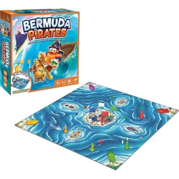 Bermuda Pirates - Asmodee - Magneettinen lautapeli - Toimintapeli 2-4 hengelle - 7-vuotiaat ja sitä vanhemmat Blå, orange och grön