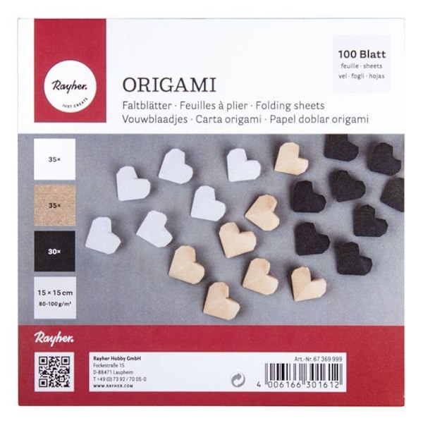 100 origami-vikbara ark 15 x 15 cm - vit-beige-svart Flerfärgad
