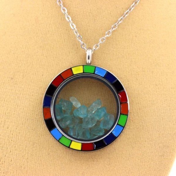 Kaulakoru - ABIJOUX - Raaka Apatiitti Paraiba - Ruostumaton teräs - Sekä miehille että naisille - 32x38 mm Blå