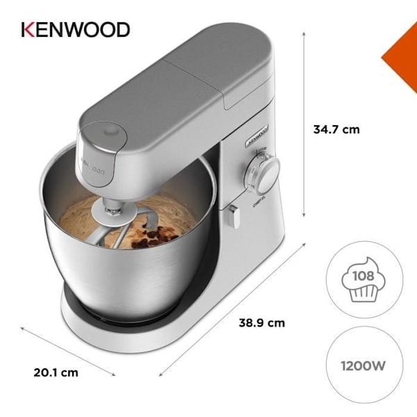 KENWOOD KVL4110S Chef XL konditorrobot - 6,7 L skål i rustfrit stål - Konditorsæt og blender inkluderet - planetværk - sølv