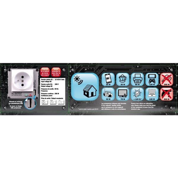 Automatisk 12V / 24V konverter til 220V - HTC TECHNIC - 200W med USB-A stik 0.5A Grå