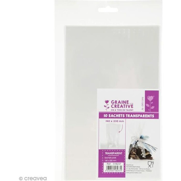 Flade gennemsigtige poser - 14 x 23 cm - 10 poser Gennemsigtige poser uden kile: Antal: 10 poser Dimension: 14 x 23 Transparent