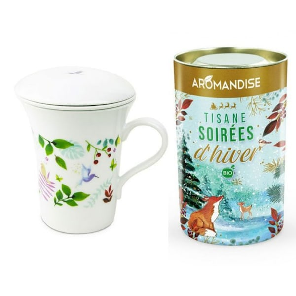 Posliinikukkainen teekannu 250 ml + Talvi-ilta yrttitee Vit