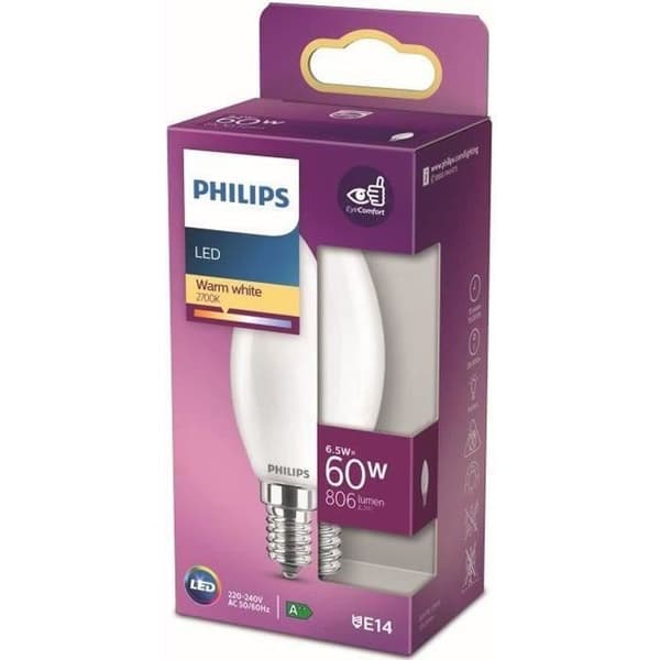LED pære - PHILIPS - Ikke dæmpbar - E14 - 60W - Varm hvid