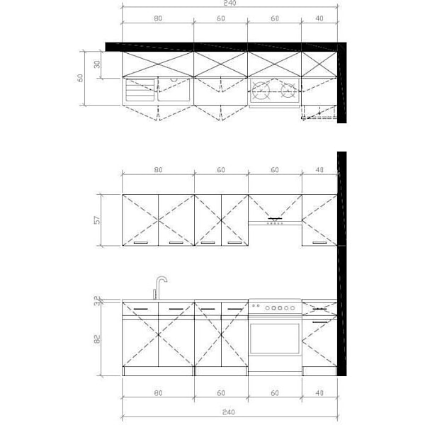 JUNONA Komplet køkken 240cm - 7 elementer - Bordplade medfølger - Blank hvid Vit, Blankvit, Golden Craftsman Oak