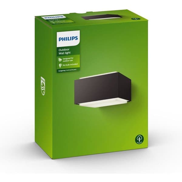 Seinävalaisin - PHILIPS - Siili - Neliö - IP44 Kolgrå
