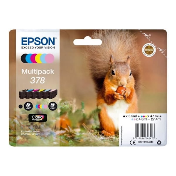 EPSON Multipack 378 blækpatron - Egern - Sort, Gul, Cyan, Magenta, Lys Magenta, Lys Cyan