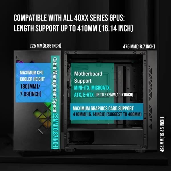 PC-kabinet uden strømforsyning - BITFENIX Tracery ARGB (Sort) - Mellem-tårn - E-ATX-format