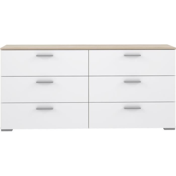 6-lådors byrå - Ek och matt vit dekor - Modern - L 159,9 x D 41,3 x H 75,8 cm