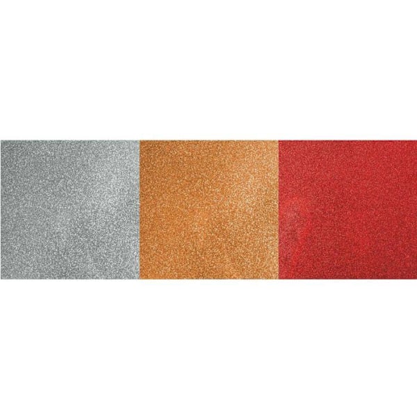 3 kimaltelevaa silitettävää flexiä 91 x 33 cm - kulta, punainen, hopea Flerfärgad