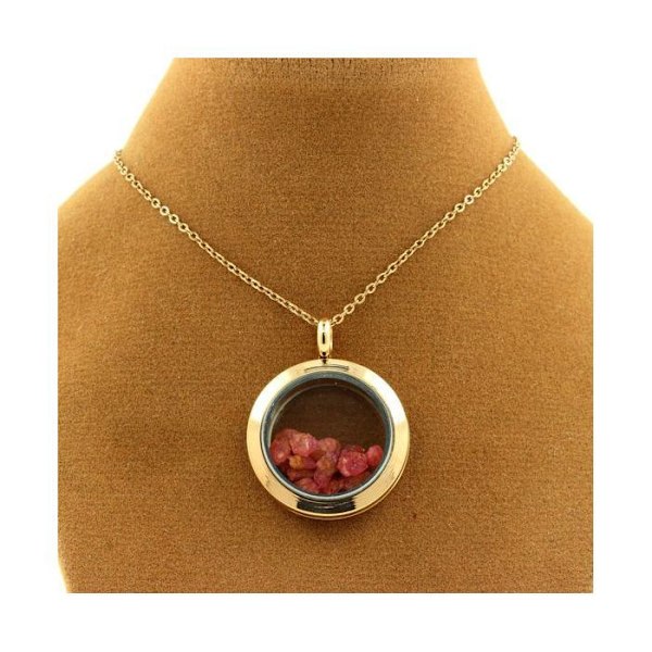 Sten og mineraler. Rå Spinel halskæde. Medaljon model 20 mm. Farve Rose guld. Rose guld