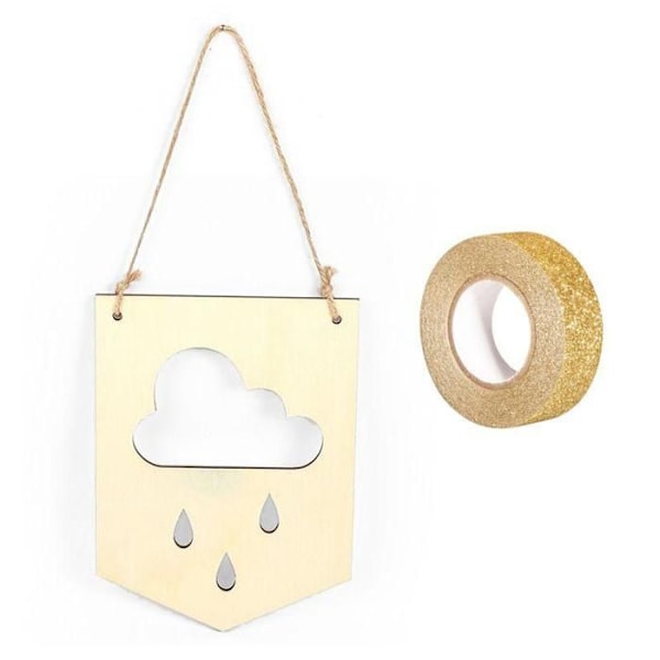 Trävimpel att hänga 20 x 15 cm Cloud + gyllene glitter maskeringstejp 5 m Beige