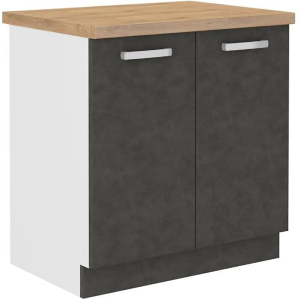 Underskab med 2 hængslede døre med bordplade - Matgrå - L 80 x D 51,6 x H 82 cm - LASSEN Matt grå