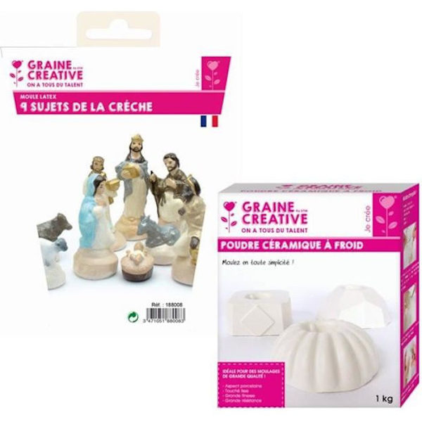9 Santons latexforme - julekrybbe + koldpresset keramik 1 kg