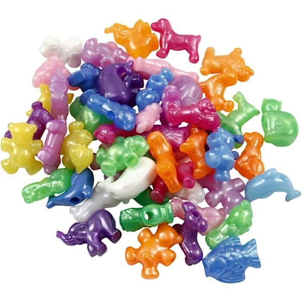 Assortiment af plastperler i en række farver og former med en blank finish. ref 618230