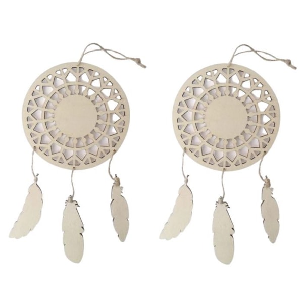 2 drømmefangere til at tilpasse i træ - Fjer 12,5 x 23,5 cm Beige
