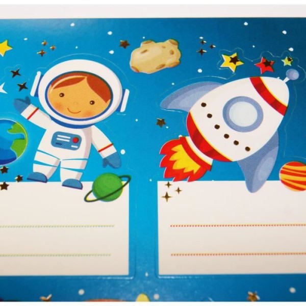 16 skolans självhäftande etiketter - Rektangel - Astronauter i rymden - Förgyllning