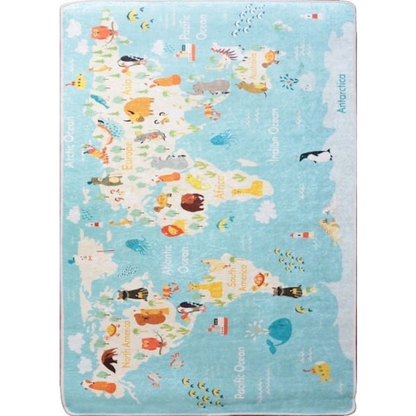 Tæppe - MANI TEXTILE - Verden - Blå - 100x150 cm - Polyester Blå