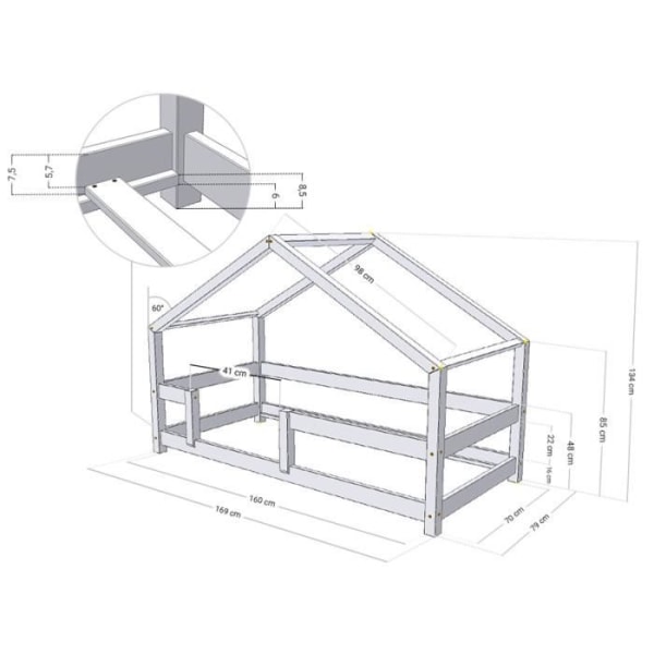 Børnehytteseng - GENERIQUE - HELDIG - Massivt træ - Lamel - Hvid Vit