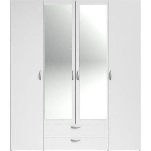 VARIA garderob - Vit dekor - 4 gångjärnsdörrar + 2 speglar + 2 lådor - L 160 x H 185 x D 51 cm - PARISOT