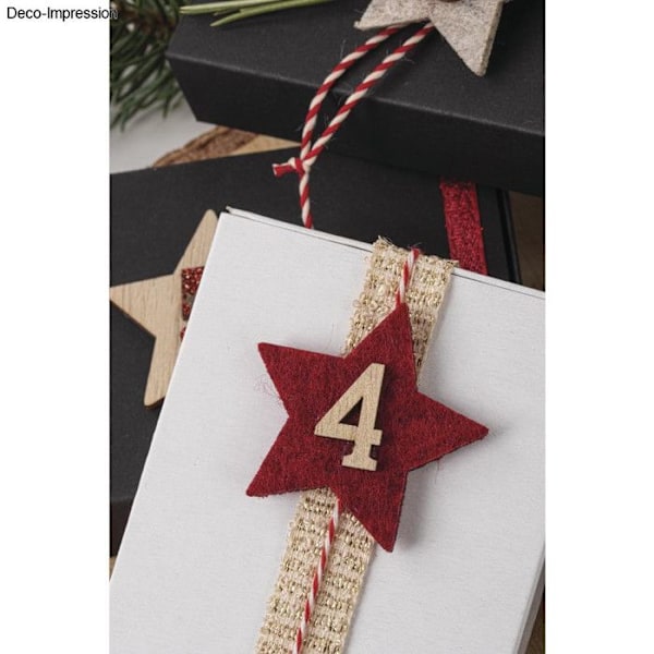 Tal til adventskalender - RAYHER - Træ, Filc, Glitter - 24 stk. Grå, Röd