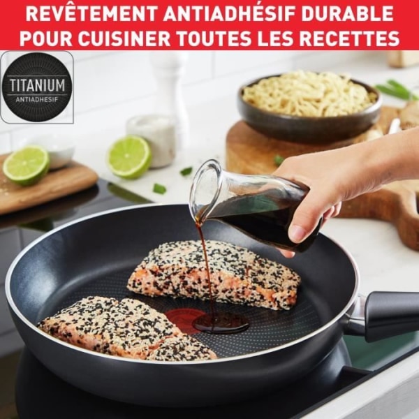 TEFAL Generous Cook Køkkengrej 6 p, gryde, stegepande, sauterpande + låg, induktion, non-stick, fremstillet i Frankrig C2789602 Svart