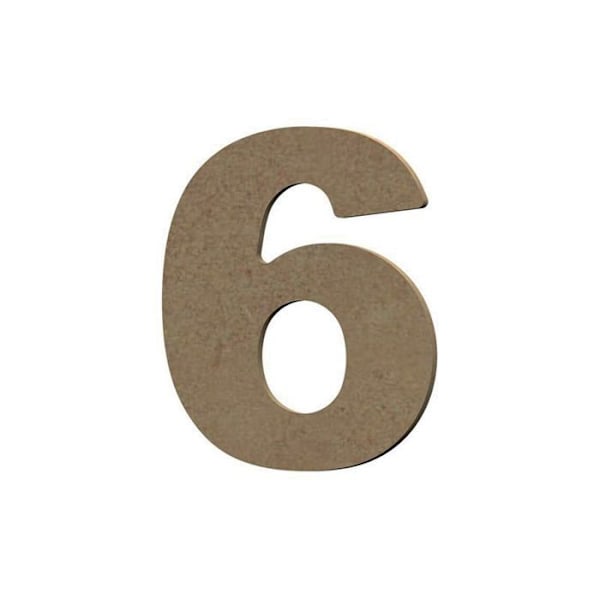 Nummer 6 i MDF-trä för att dekorera - 8 cm kastanj